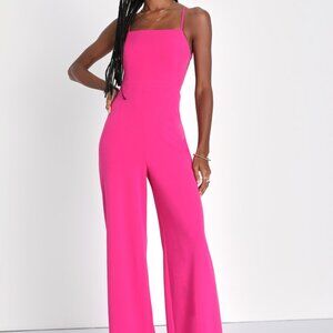 Certified Stunner Hot Pink Backless Wide-Leg Jumpsuit